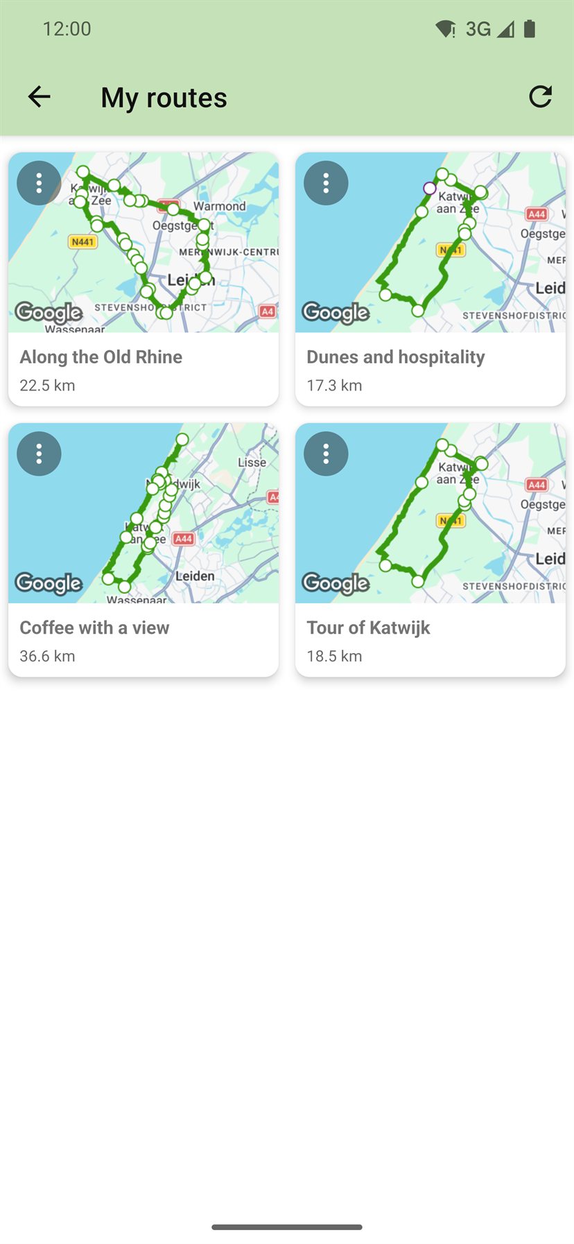 My routes: your own saved routes as tiles