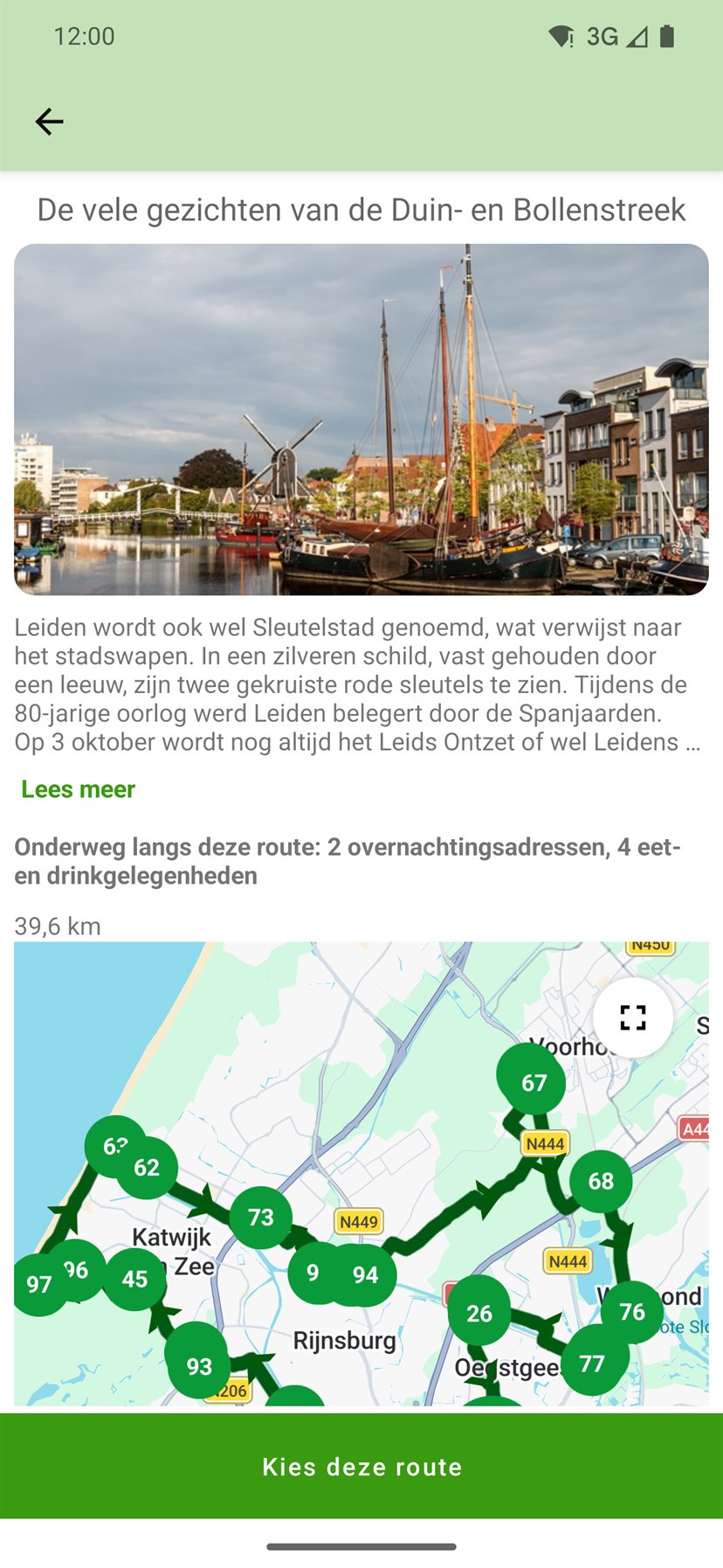 Detailscherm van een route in de app